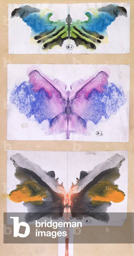 Butterflies made by folding coloured paper in halfn used in a parlour game (ink on paper)