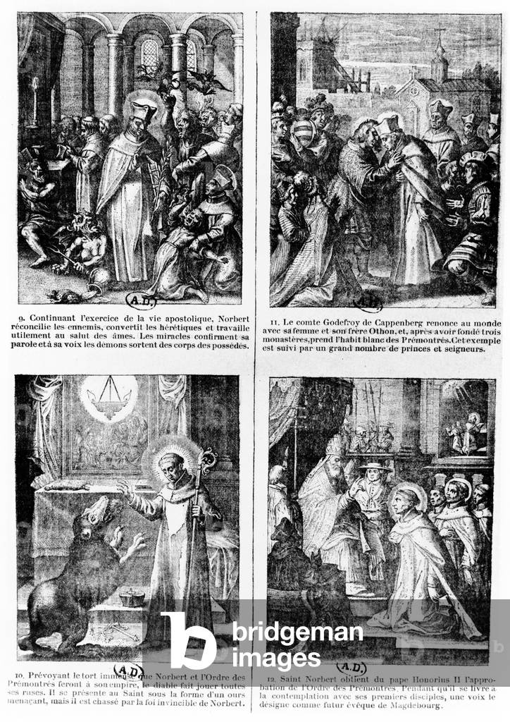 Scenes from the life of Saint Norbert, founder of the Premonstratensian order of canons regular (engraving)