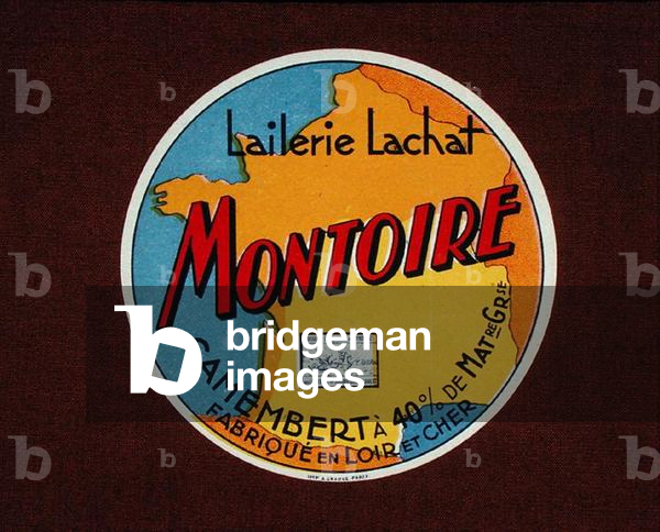 Label for the 'Montoire' brand of Camembert cheese, made by the Laiterie Lachat, c.1940-42 (colour litho)