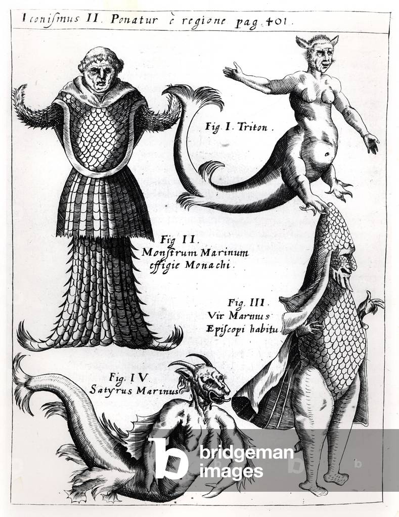 Sea monsters, illustration from 'Physica Curiosa' by Gaspar Schott S.J. (1608-66), published Wuerzburg 1662 (engraving) (b/w photo)