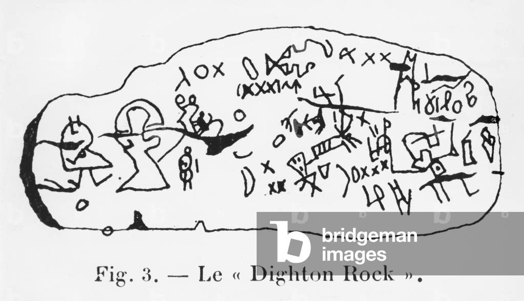 Inscription of Dighton Rock, illustration from 'Manuel d'Archeologie Americaine' by H. Beuchat, Paris, 1912 (pen & ink on paper) (b/w photo)