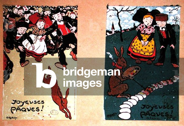 Two postcards with Easter greetings, 1909 (colour litho)