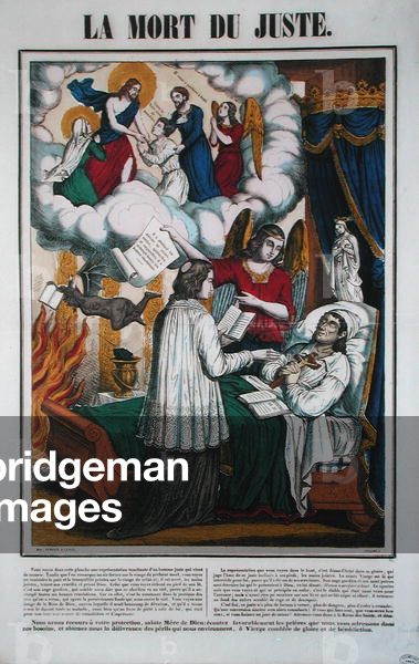 The Death of the Just Man and the Angel Taking Him to Heaven, mid 19th century (colour litho)