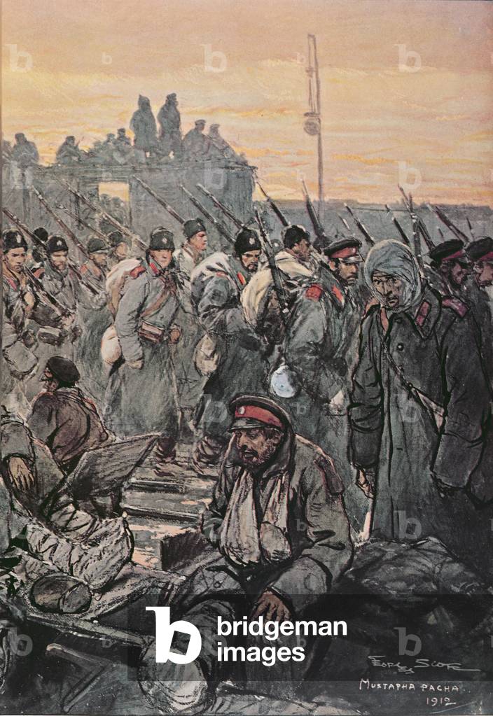 Wounded Bulgarian soldiers during the Balkan campaigns 1912-13 (colour litho)