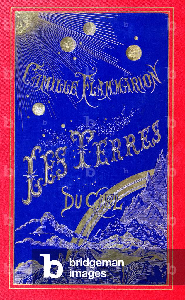 Book cover for 'Les Terres du Ciel' written by Camille Flammarion (1842-1925) 1877 (leather)