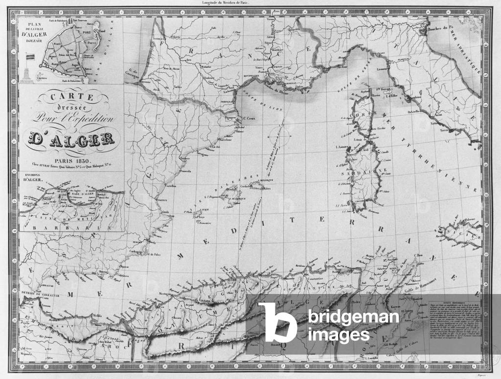 Map drawn up for the Algiers expedition, 1830 (litho) (b/w photo)