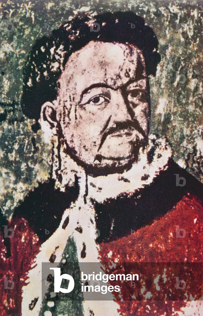 Portrait of Constantin Cantacuzeno (after a fresco in the monastery of Hurez) (colour litho)