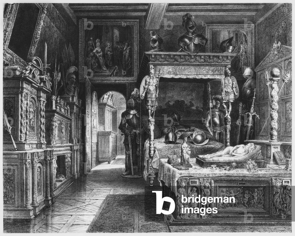Cluny Hotel and Museum, room of Francois I, Paris, illustration from 'Atlas, Les Arts du Moyen Age...' by Alexandre du Sommerard (1779-1842) 1840 (litho)