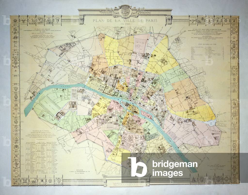 Map of Paris in 1789, 1887 (colour litho)