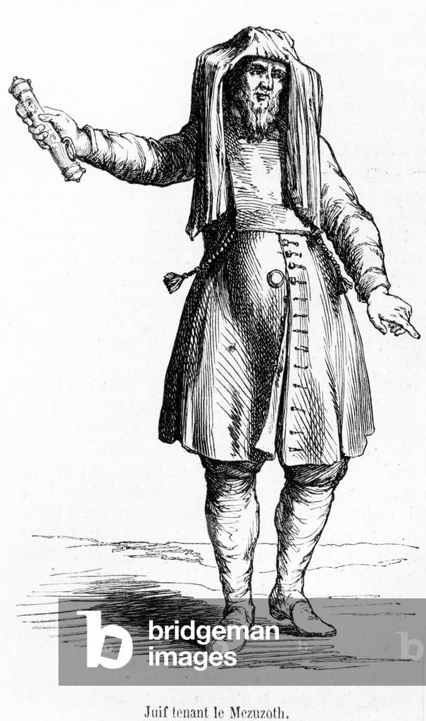 Eighteenth century French Jew Holding a Mezuzoth (litho)