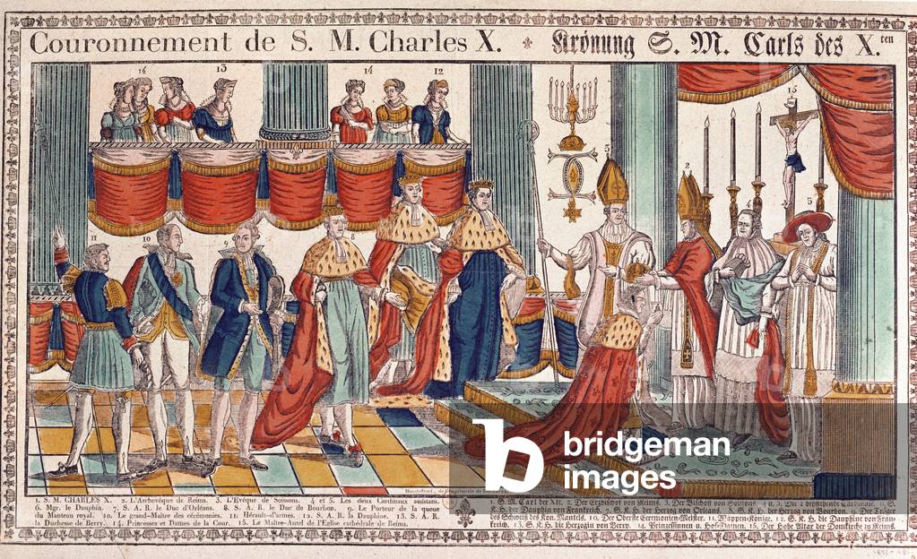 Coronation of Charles X (1757-1836) at Reims, 29th May 1825 (colour litho)