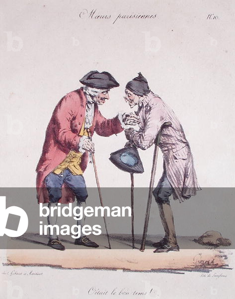 'Those Were the Good Old Days', caricature from the 'Moeurs Parisiennes' series, engraved by Langlume, c.1825 (colour litho)
