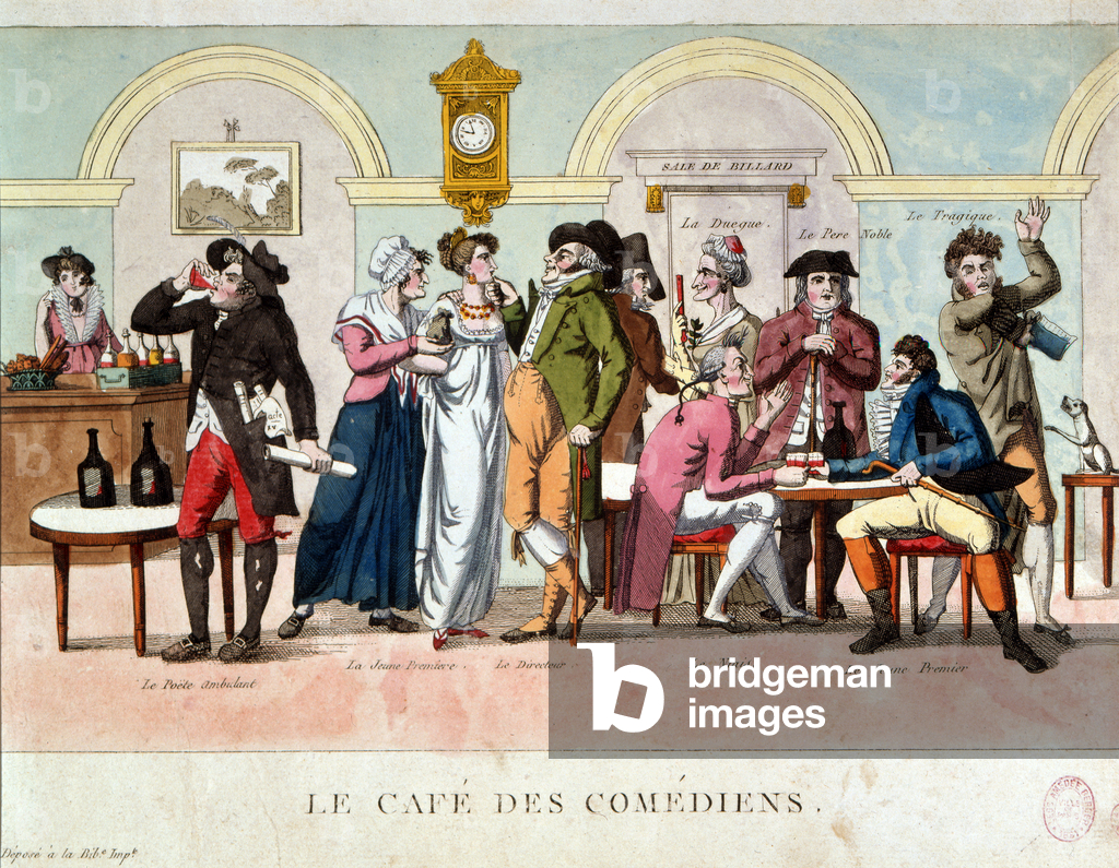 The Cafe des Comediens in Paris, early 19th century (colour engraving)