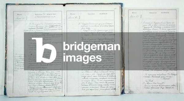 Report of the abdication of Tsar Nicholas II (1868-1918) on the Imperial train at Pskov, 2nd March 1917 (photo)