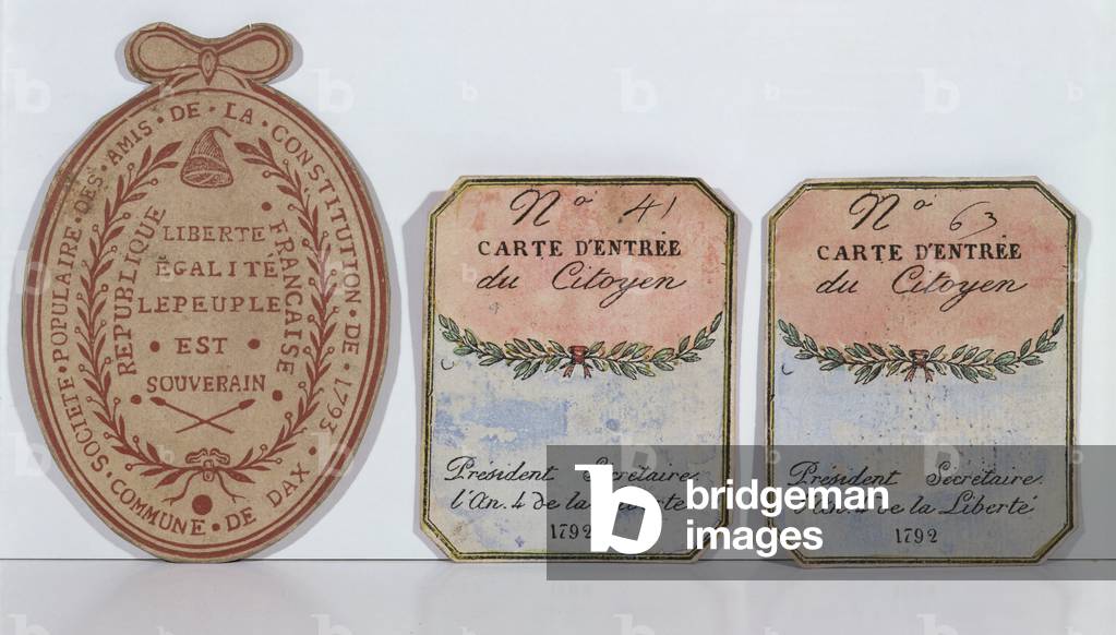 Entry cards for the Society of the Friends of the Constitution at Dax, 1792 and 1793 (printed paper)
