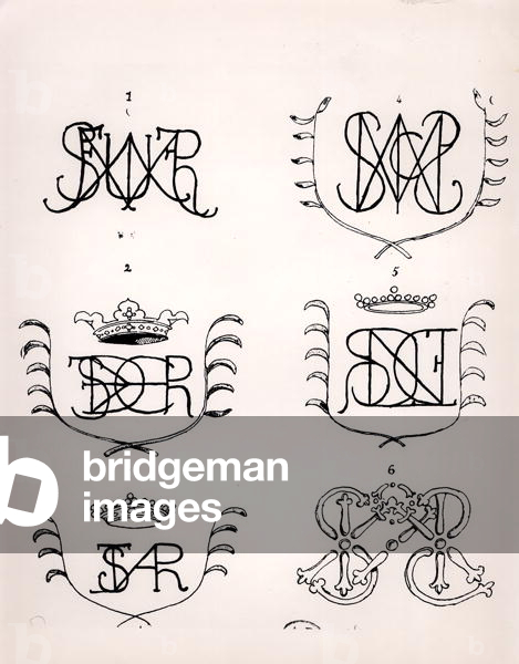 Anagrams founded on the cell's walls number 36 in the prison of Vincennes (engraving) (b/w photo) vi