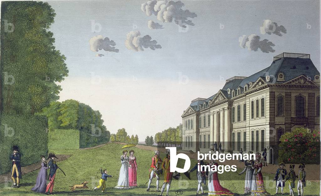 View of the Chateau de Bellevue from the garden, c.1820 (colour engraving)