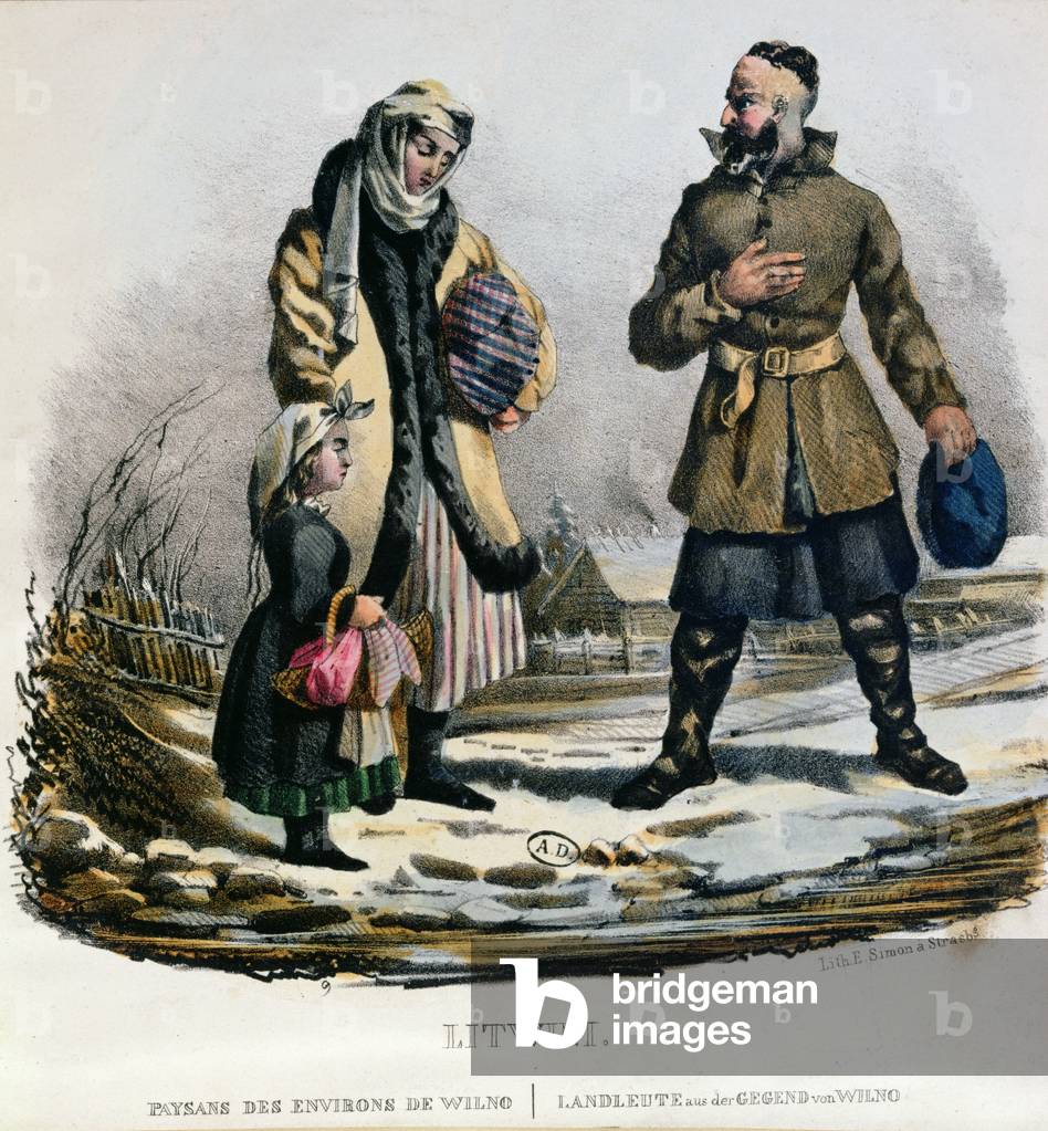 Contadini lituani della regione di Vilnius, 1830-40 (colore lito)