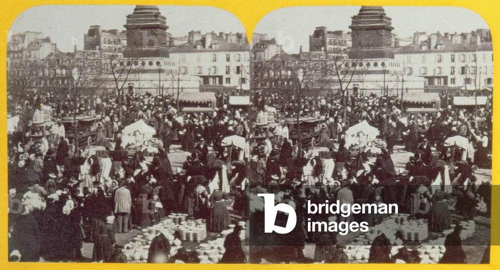 Place de la Bastille, the ham fair, Paris, stereoscopic view, c.1860 (b/w photo)