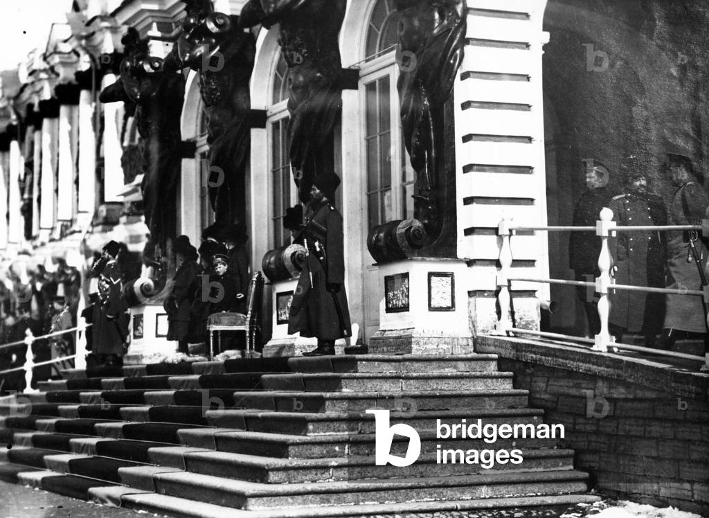 The Russian Imperial Family on the Steps of Catherine Palace, c.1912 (b/w photo)