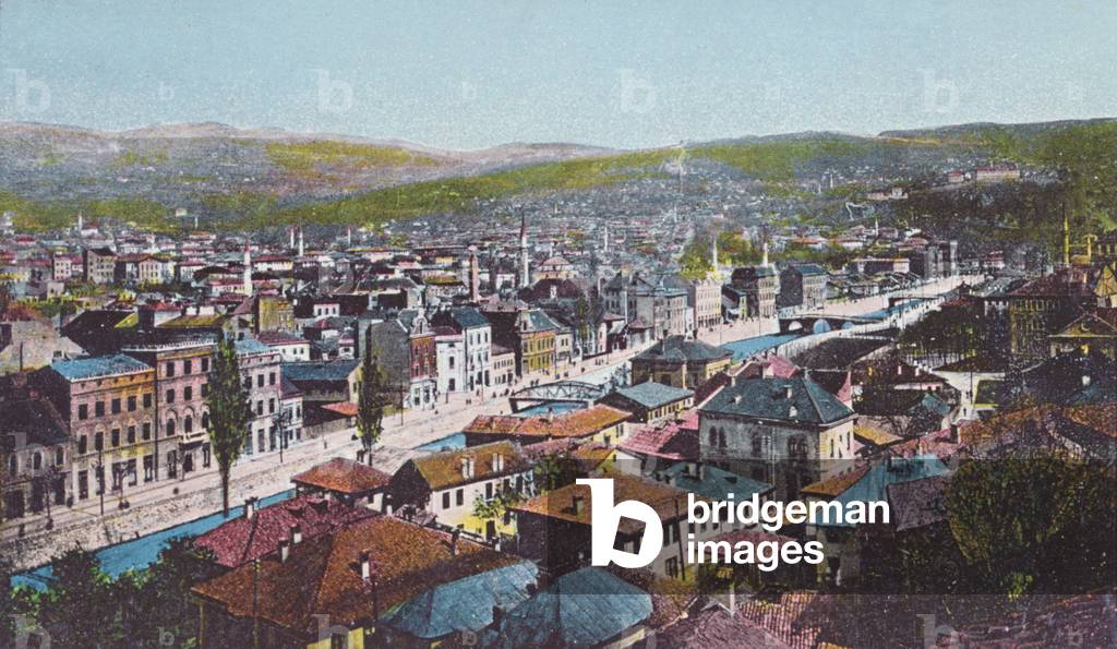 Bild von Druck "Postkarte mit der Darstellung von Sarajevo und dem Appel-Kai", 1913