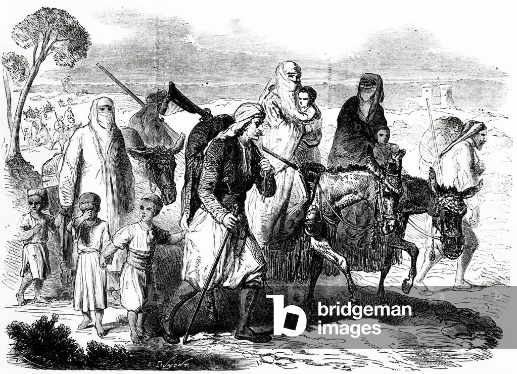 Christians from Damascus emigrating to Beirut, illustration from 'Le Monde Illustré', 24 November, 1860 (litho)