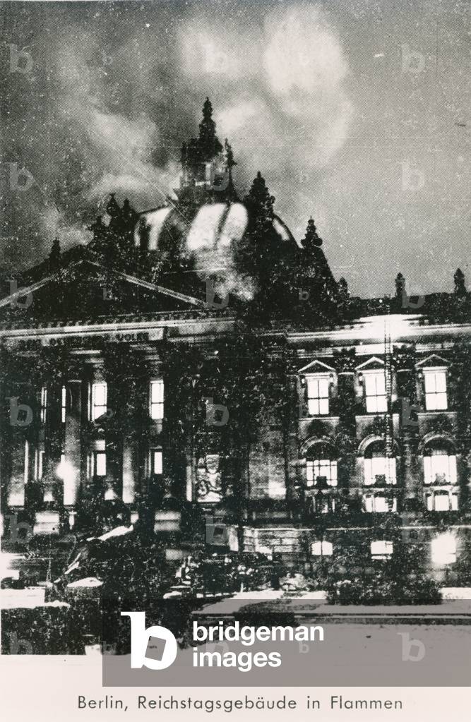 The Burning of the Reichstag building, 1933 (b/w photo)