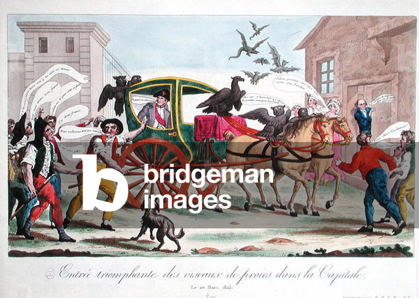 The Triumphant Entry of the Birds of Prey into the Capital, caricature of the return of Napoleon (1769-1821) to Paris, 20th March 1815 (coloured engraving)