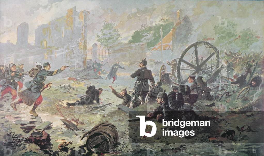 L'attacco a Mailly-le-Camp, durante la prima battaglia della Marna, 1914 (colore lito)
