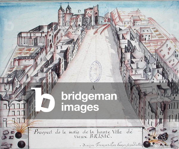 View of the centre of Brisach after French bombardment in 1793, 1796 (pencil and w/c on paper)