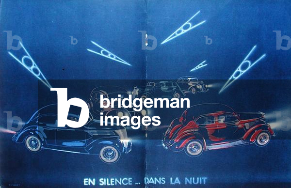'Moving silently...at night', advertisement for the Ford V8, 1937 (colour litho)