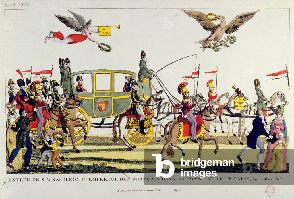 The Entry of Napoleon into Paris on 20th March 1815 (colour litho)
