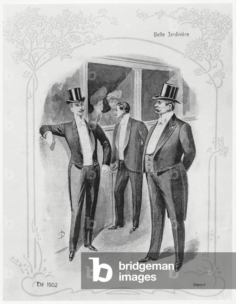 Immagine di Stampa "Abiti da sera da uomo", 1902 di French School, b/w