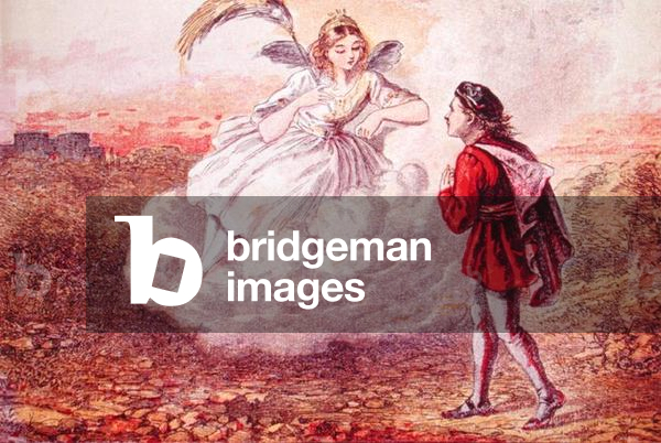 Jacques and the fairy, illustration for the tale 'Jacques et ses Trois Voyages', c.1860 (colour engraving)