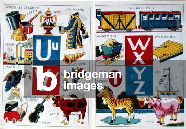 Letters U to Z, from an alphabet, c.1940-50 (colour litho)