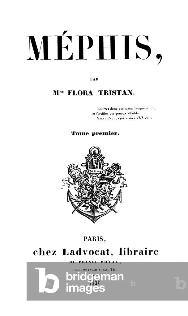 Title page of 'Mephis' by Flora Tristan (1803-44) published in Paris by Ladvocat, 1838 (engraving) (b/w photo)