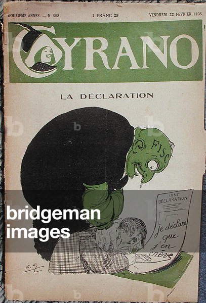 The Inland Revenue Monster Crushing the Ordinary Citizen, cover of 'Cyrano' Magazine, 22nd February 1935 (colour litho)