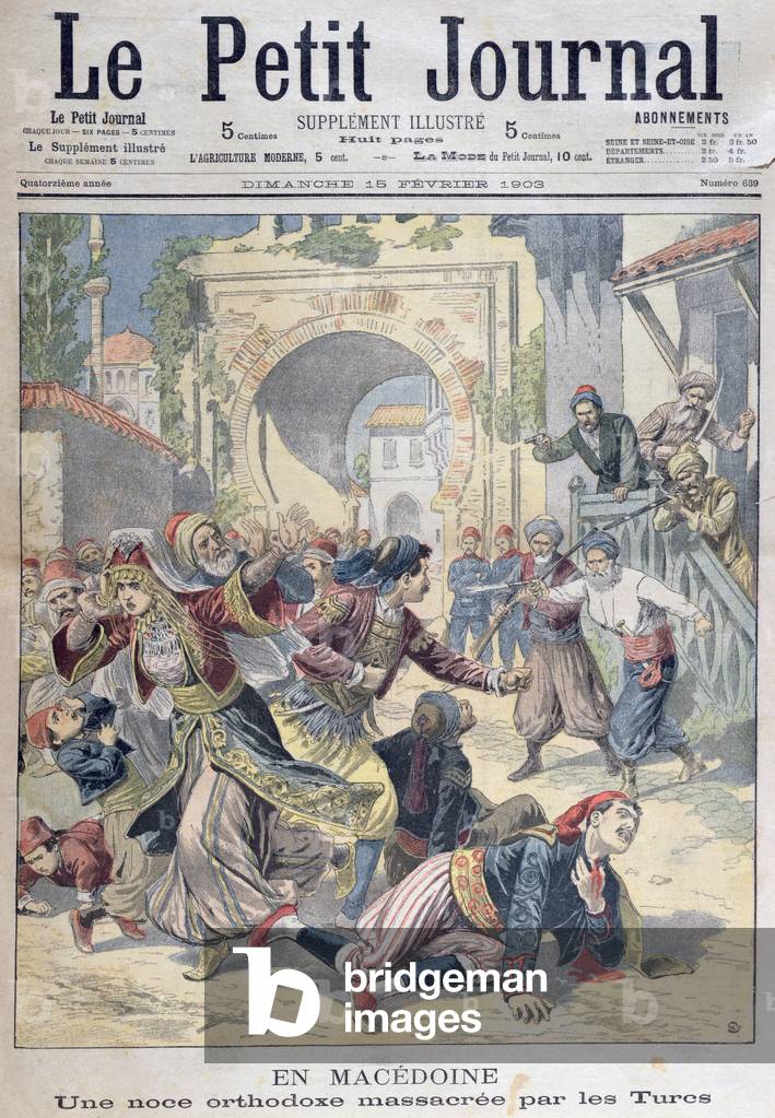 Massacro ad un macedone ortodosso matrimonio di turchi, da 'Le Petit Journal ', 15 Febbraio 1903 (colore lito)