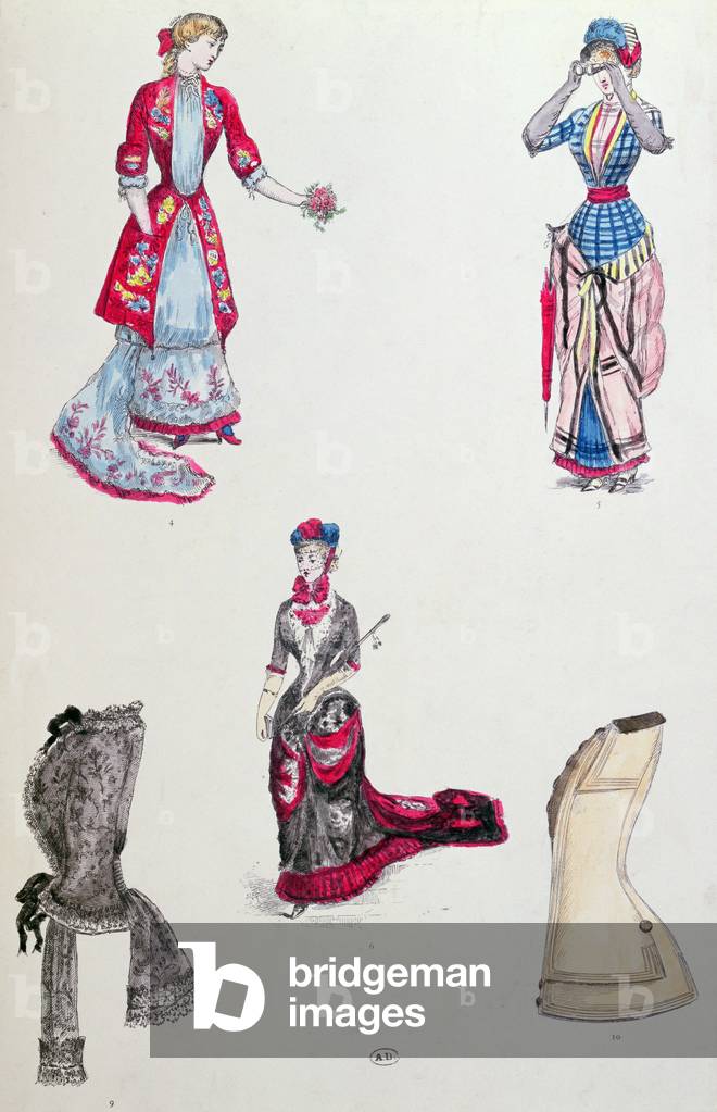Fashion in 1880 (coloured engraving)