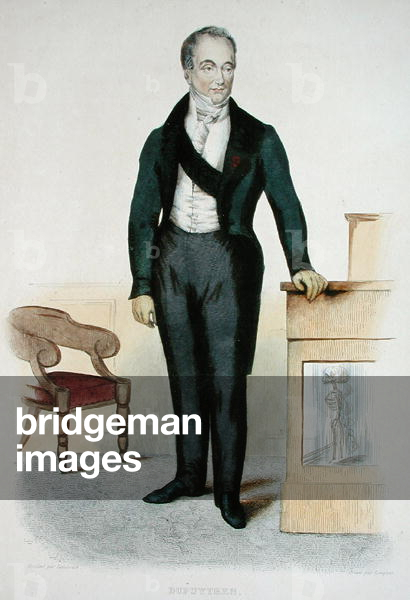 Guillaume Dupuytren (1777-1835) illustration from 'Le Plutarqe Francaise' by E. Mennechet, engraved by Langlois, 1835 (coloured engraving)