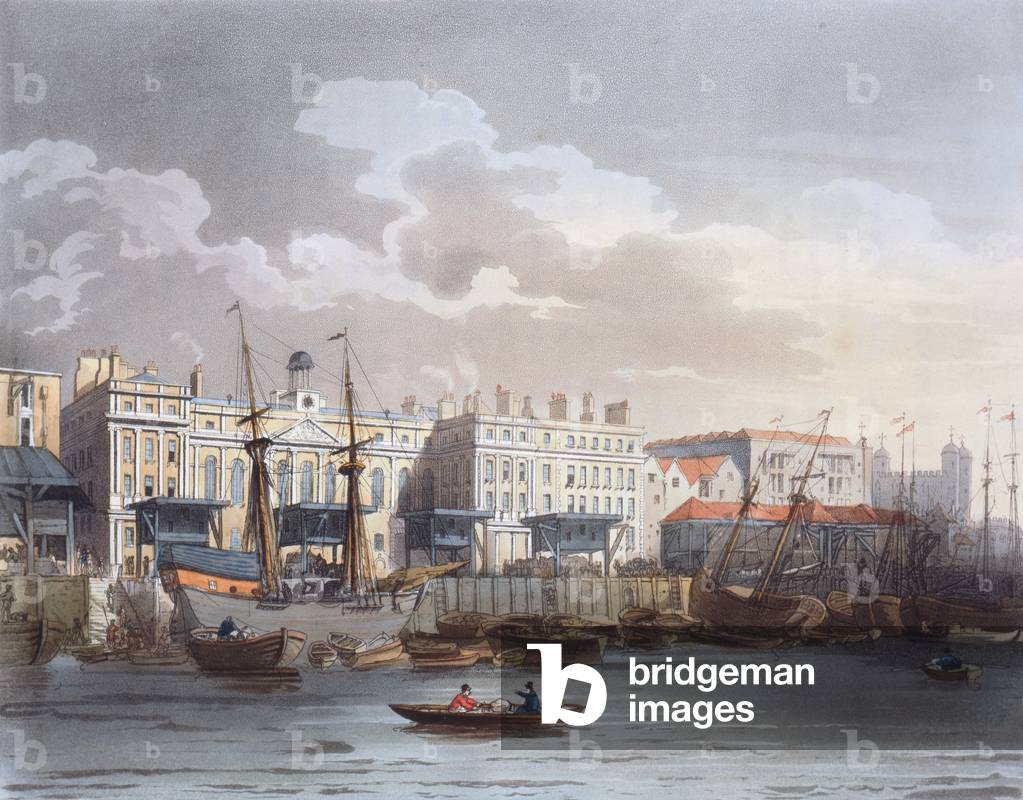 Custom House from the River Thames, from Ackermann's 'Microcosm of London', engraved by John Bluck (fl.1791-1819), 1808 (aquatint)