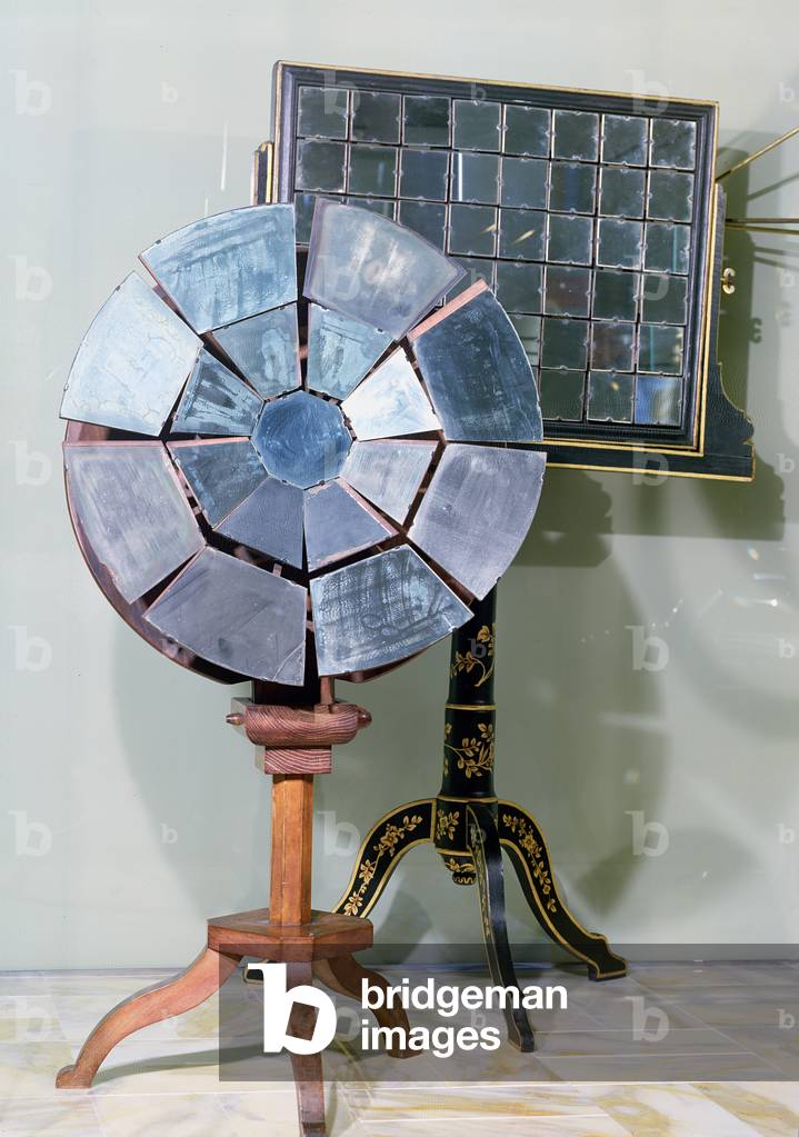 Variable focus mirror designed by Jacques Alexandre Cesar Charles (1746-1823) and used by Georges Louis Leclerc (1707-88) Comte de Buffon in his experiments on the fusion of lead (wood & glass)