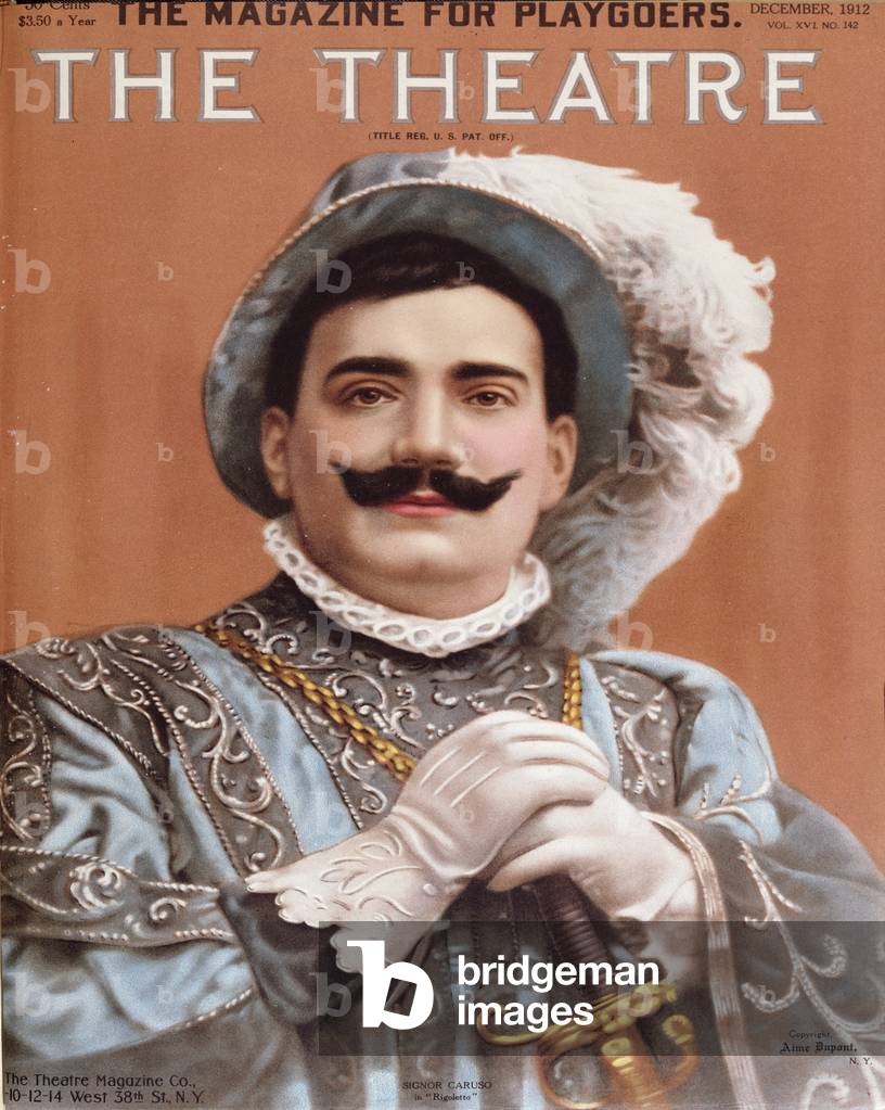 Poster raffigurante Enrico Caruso (1873-1921) come 'Rigoletto', 1912 (color lito)