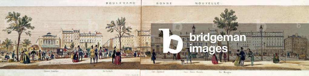 Detail of a panorama of the Boulevard de Bonne Nouvelle, c.1840 (colour litho)