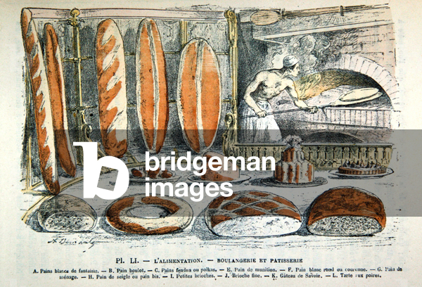Different types of bread and patisserie, c.1867-70 (colour litho)
