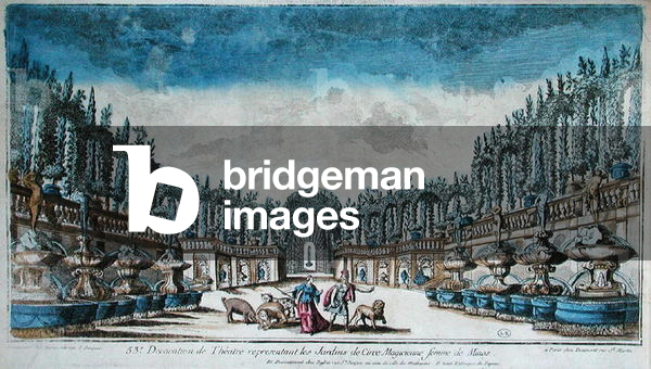 Stage design showing Circe in her garden changing Odysseus and his companions into animals (colour litho)