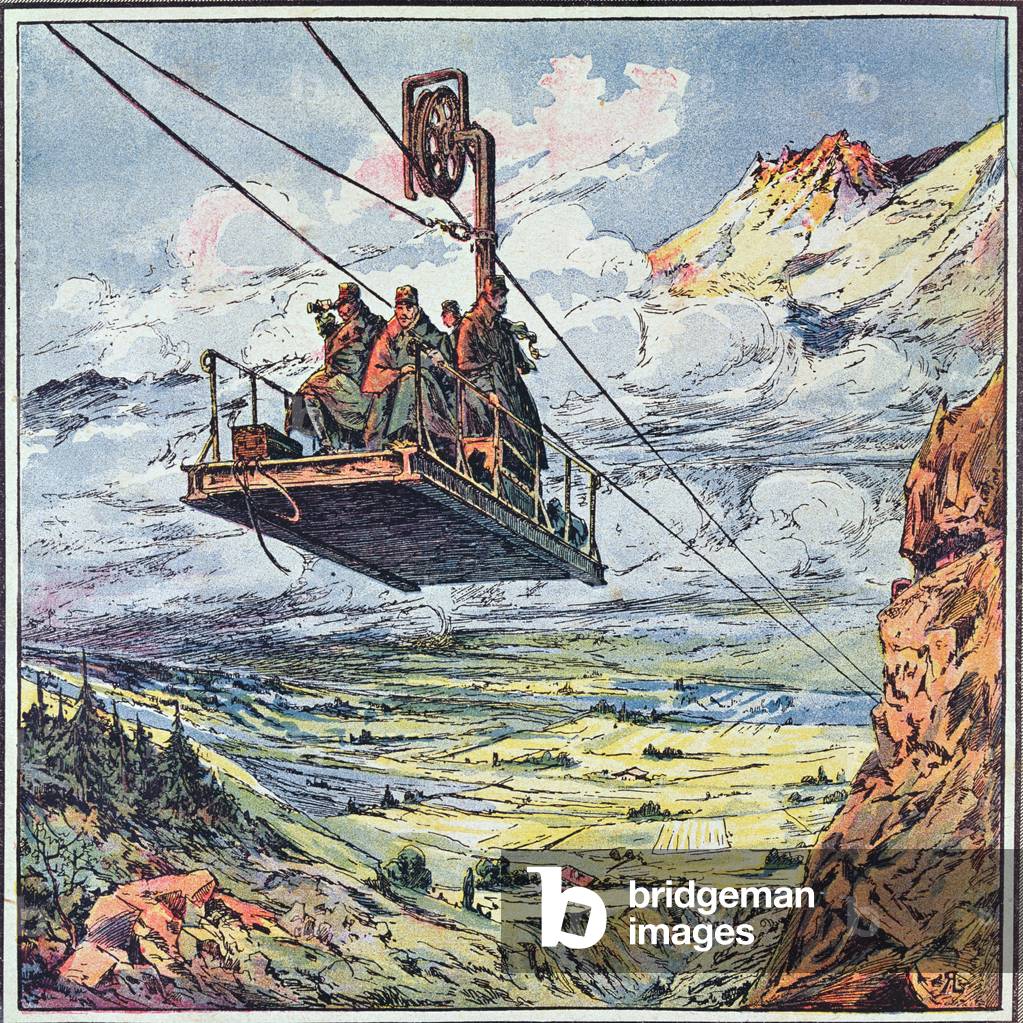 Funicular in the Italian Alps, 1916 (colour litho)