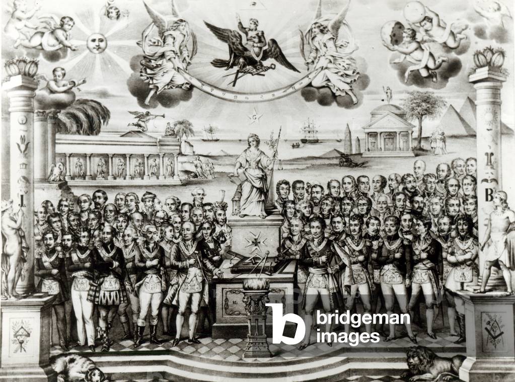 The Historical Birthplace of the Freemasonry Mysteries (litho) (b/w photo)