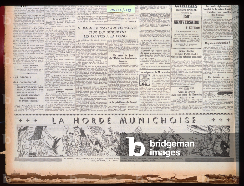 'The Munich Horde', cartoon from 'L'Humanite', 16th July, 1939 (printed paper)
