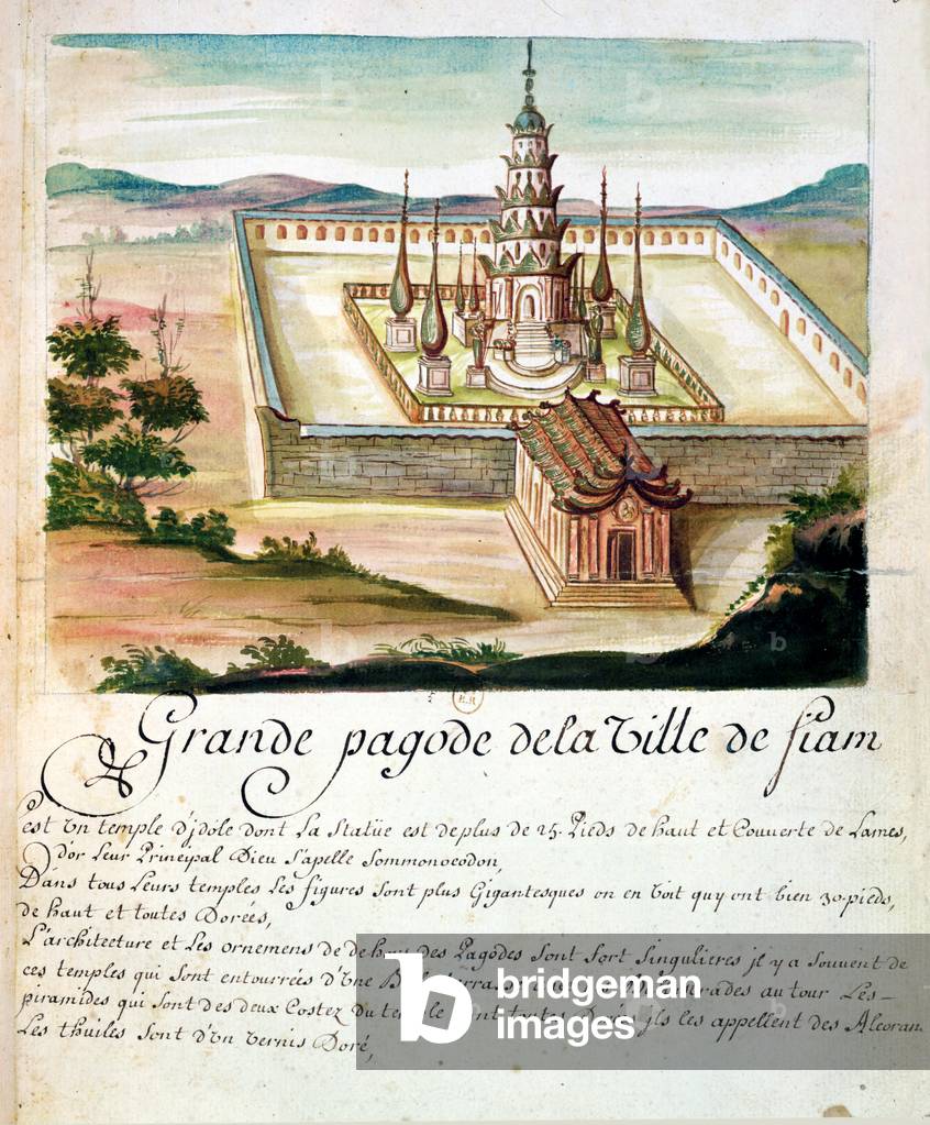 The Great Pagoda of Siam, from an account of Jesuits in Siam, 1688 (w/c on paper)